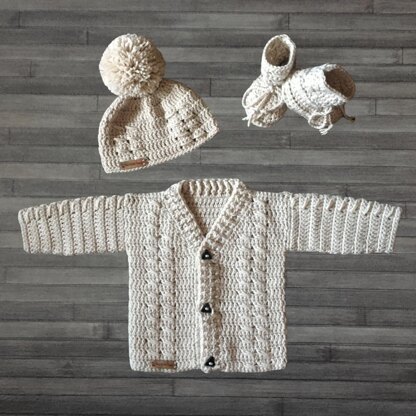 Carter Baby Cardigan Hat and Booties Set