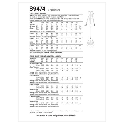 Simplicity Damenjacke und -Kleider S9474 - Schnittmuster, Größe 18W-20W-22W-24W