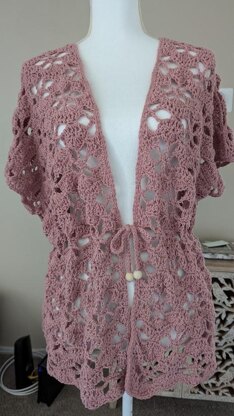 PINK ROSE CROCHET KIMONO/BEACH COVER-UP