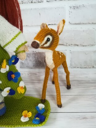 Toy Knitting Patterns -Knit Deer baby soft toy from yarn, knitting gift