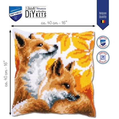 Vervaco Cushion Kit Foxes In Autumn Cross Stitch Kit - 40 x 40 cm / 16in x 16in