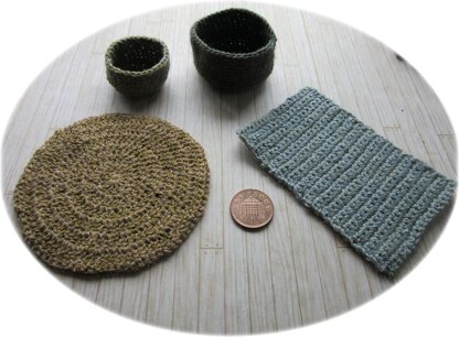 1:12th scale crochet rugs & baskets