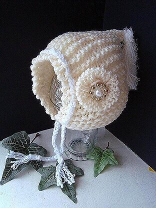 594 KNITTING pattern, hood, bonnet, and flower