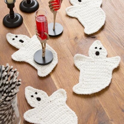Crochet Ghost Coasters in Red Heart Super Saver Economy Solids - LW4461