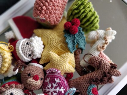 Christmas Ornaments Bundle Crochet angel elf reindeer santa rocking horse gingerbread house cookie sugar cane mistletoe