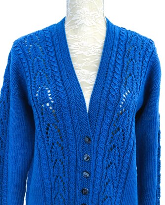 Cardigan with Lace & Mock Cable Panels