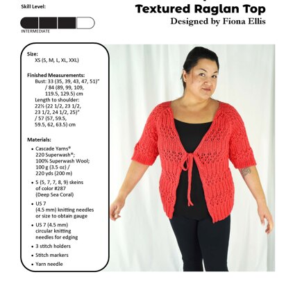 Textured Raglan Top in Cascade Yarns 220 Superwash - W769 - Downloadable PDF
