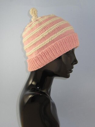 Stripe Topknot Beanie Hat