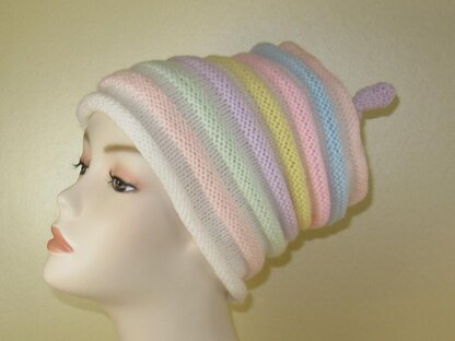 Candy Stripe Roll Brim Beehive Topknot Slouch