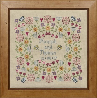 Historical Sampler Company Flower Wedding Sampler Cross Stitch Kit - 25cm x 25cm