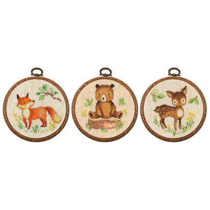 Vervaco Miniature Forest Animals Set Of 3 Cross Stitch Kit - 10cm X 10cm/4in X 4in