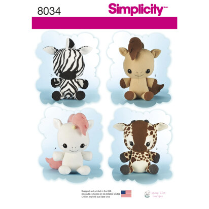 Simplicity Animal Stuffies 8034 - Paper Pattern, Size OS (ONE SIZE)
