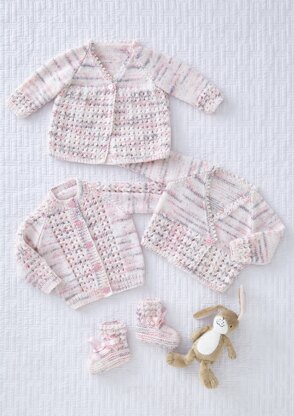 Matinee Coat, Cardigan, Bootees in King Cole Little Treasures DK - 5852 - Downloadable PDF