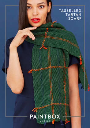 Schal mit Fransen im Tartan-Muster - Kostenlose Strickanleitung für Paintbox Yarns Cotton Aran