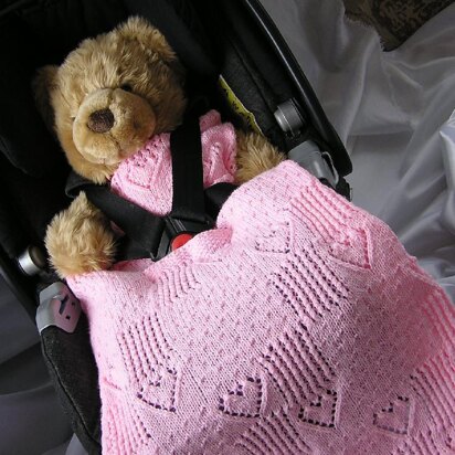Baby Blanket Hearts and Lace for Car-seat+ - knitting pattern