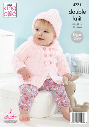 Coat, Top and Hats Knitted in King Cole Baby Safe DK - 5771 - Downloadable PDF