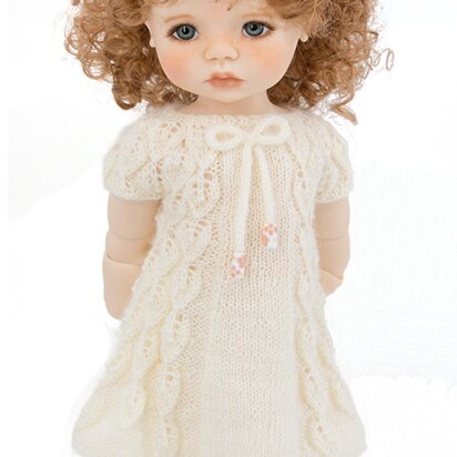 White Leaves Dress for 18 inch bjd dolls by Meadowdolls. Doll Clothes Knitting Pattern.