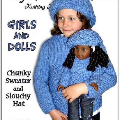 Girls and Dolls matching Sweater and Slouchy hat, 18 inch doll 543