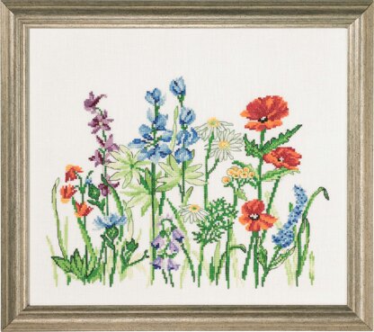 Permin Field Floral Cross Stitch Kit - 38 x 33 cm