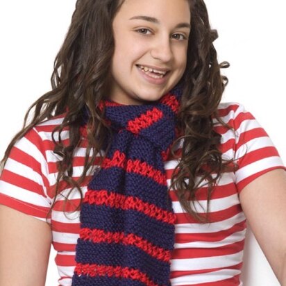 Heroic Stripes Knit Scarf in Red Heart Soft Solids - LW2607