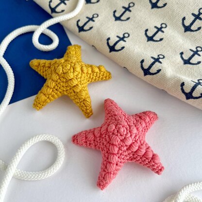 Starfish crochet keychain pattern Amigurumi keyring ocean animal toy Bag charm Car mirror hanging decor