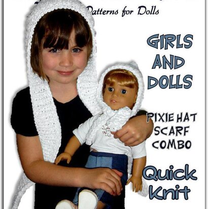 Girls and dolls hat scarf combo. Pixie style. Fits American girl and girls 4-10. 406