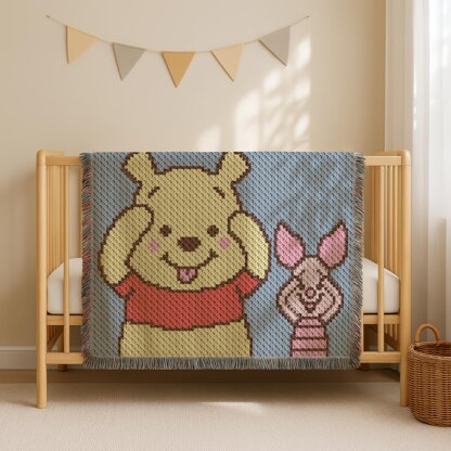 Winnie the Pooh Blanket Piglet Throw Blue Baby Stroller C2C CROCHET PATTERN