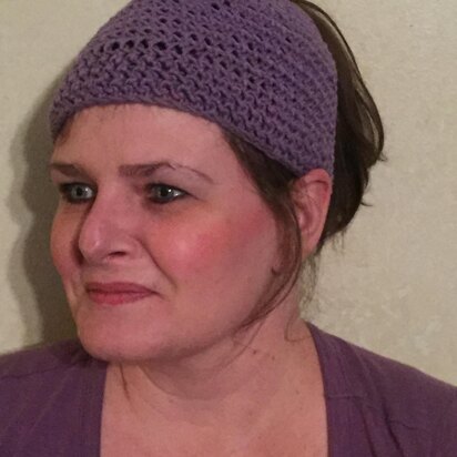 Crocheted Purple Spiral Messy Bun Hat