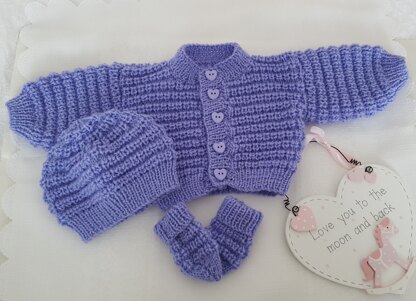 Snuggly Baby Cardigan Hat & Mittens