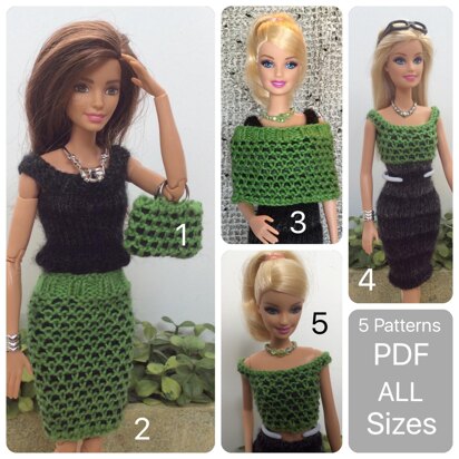 Chevron Moss Stitch Dress- easy to knit.  Barbie clothes patterns, Crochet  barbie clothes, Barbie knitting patterns