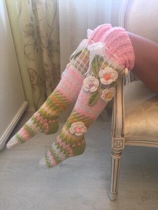 Pink socks with flowers