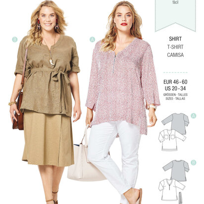 Burda Style 6306 Women's V Neck Top B6306 - Paper Pattern, Size 20-34