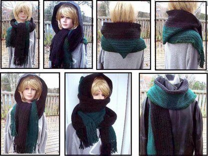 502, CROCHET FRINGED HOODED SCARF