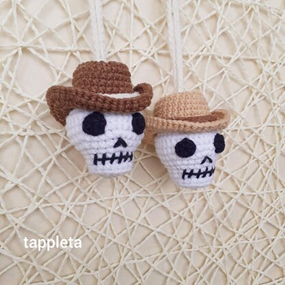 Cowboy Skull charm crochet pattern, Car hanging cowboy skull, Halloween ornament