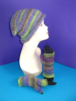 Mohair Slouch Hat and Fingerless Glove Set