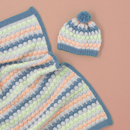 Bobo Bubble Stitch Blanket & Beanie - Free Baby Knitting Pattern in Paintbox Yarns Simply DK
