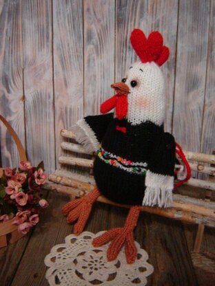 Toy knitting pattern rooster for Valentine's Day rooster, 4 roosters -1 pattern
