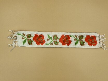 Orange flower bookmark - Traditional Romanian pattern