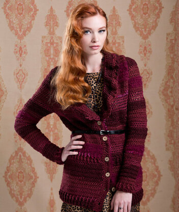 Ruffle Collar Cardigan in Red Heart Boutique Changes - LW3441 - Downloadable PDF