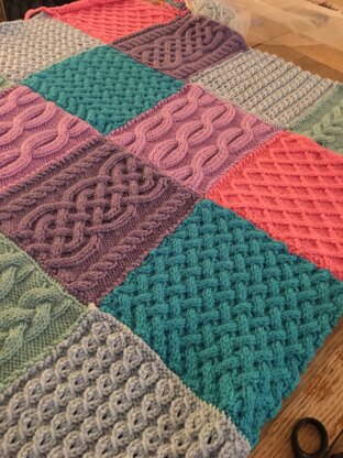 Blanket patchwork knitting pattern bed spread in Aran or DK