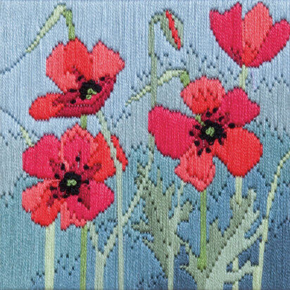 Derwentwater Designs Wild Poppies Long Stitch Kit - 11 x 11cm