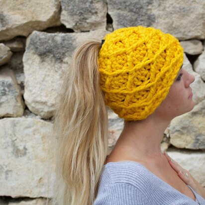 Diamond stitch Messy Bun Hat