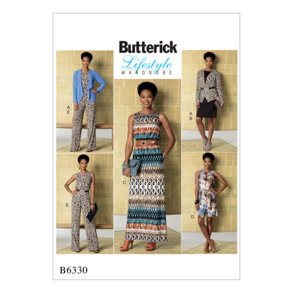 Butterick Jacke, Kleid mit elastischer Taille, Strampler und Overall für Damen B6330 - Schnittmuster