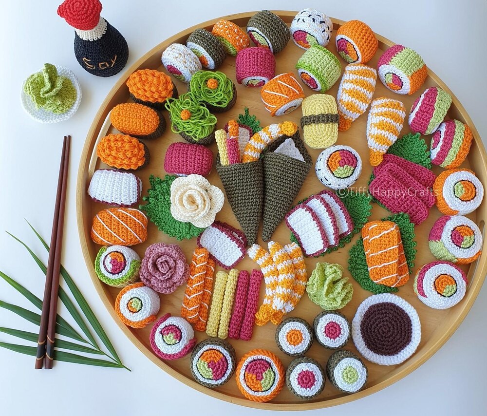 PATTERN. Salmon, Tuna, and Tamago Sushi Ciruclar Knitting Machine Pattern 