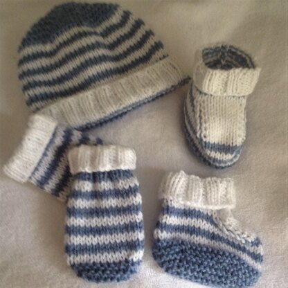 Denim Dude Hat, Mittens,Bootie set