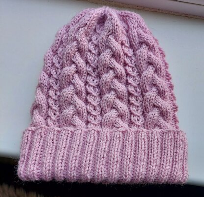Pink wool/alpaca cabled hat