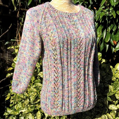 Touch of Lace & Rib Raglan Sweater - knitting pattern