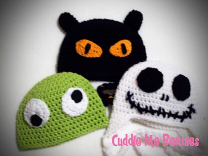 Halloween Cat, Skeleton, & Monster Beanie Set