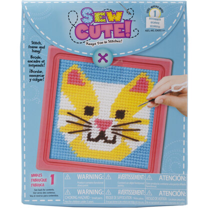 American Crafts Sew Cute! Cat Needlepoint Kit - 6"X6" Stitched In Yarn