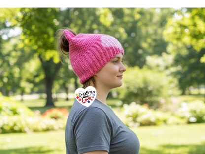 Messy Bun Cat Hat with Heart